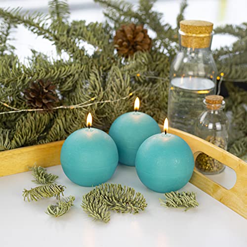 Candwax Candle Set Of 3 Round Candles Ball 3 Inch - Perfect Candle Decor As Wedding Decoration And Candles Romantic - Unscented Shaped Candles Long Burning - Turquoise Candles #TOP3