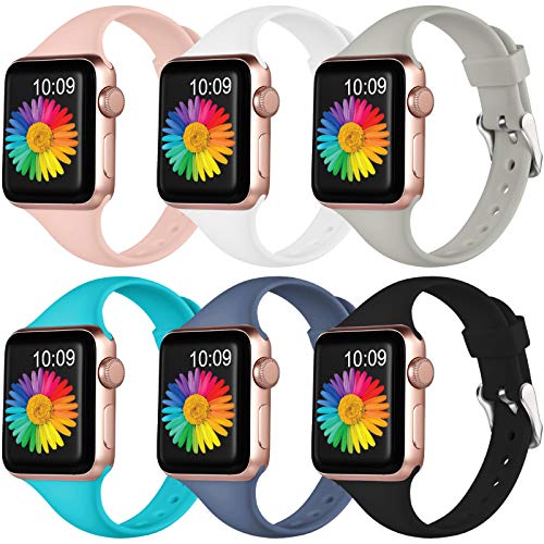 Getino Compatible with Apple Watch Band 40mm 38mm for Women Men Replacement Accessory Sport Bands for iWatch SE & Series 6 & Series 5 4 3 2 1, 6 Pack, S/M