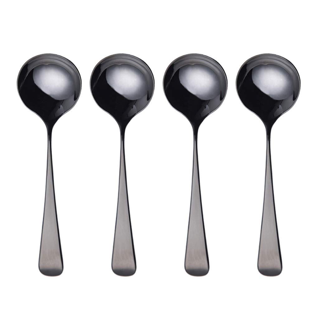 GLigeT Cuillère Cuillères à Soupe, cuillères à Manche en Acier Inoxydable, Paquet de 4 Spoon Accessoires (Color : Noir)