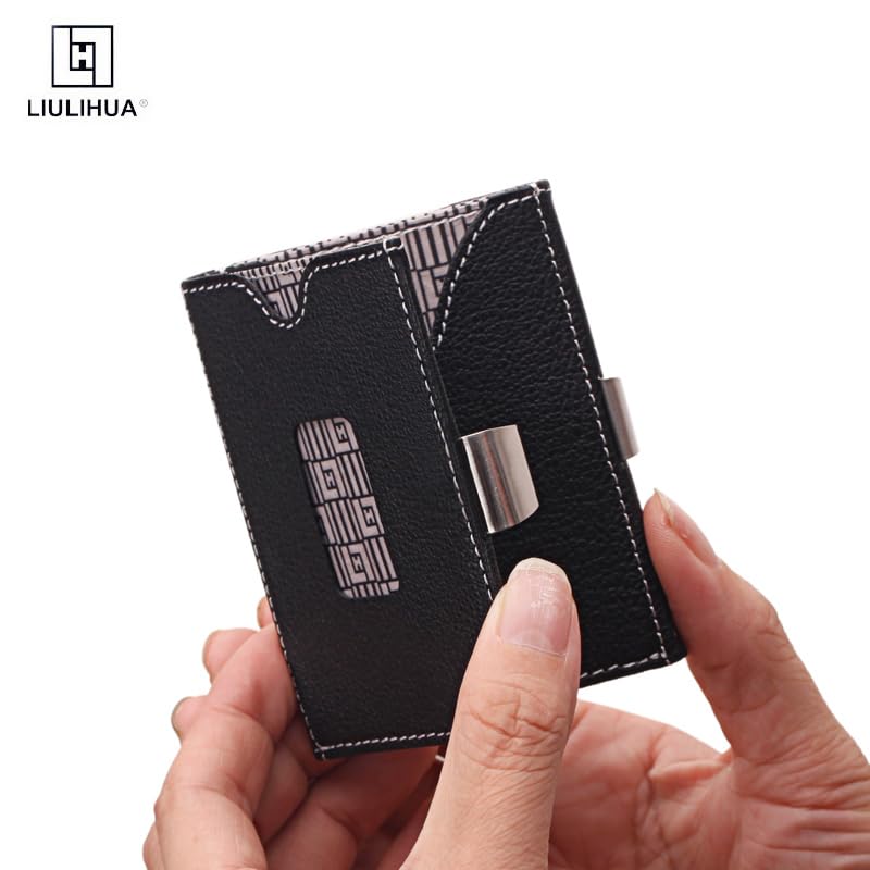 Image of Leather Trifold Wallet - RFID Blocking with Stainless Steel Locking Clip Wallet, Minimalist Front Pocket RFID Blocking Credit Card Holder (Black-D)