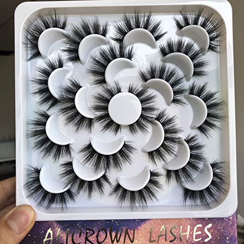 ALICROWN 16MM Fluffy Mink Eyelashes 8D Volume Handmade Dramatic Thick Crossed Lightweight Soft Reusable False Lashes 10 Pairs Pack