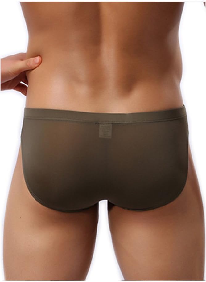 Men's Underwear Y Front Thin Ice Silk Mini Boxer Briefs Army Green (M)
