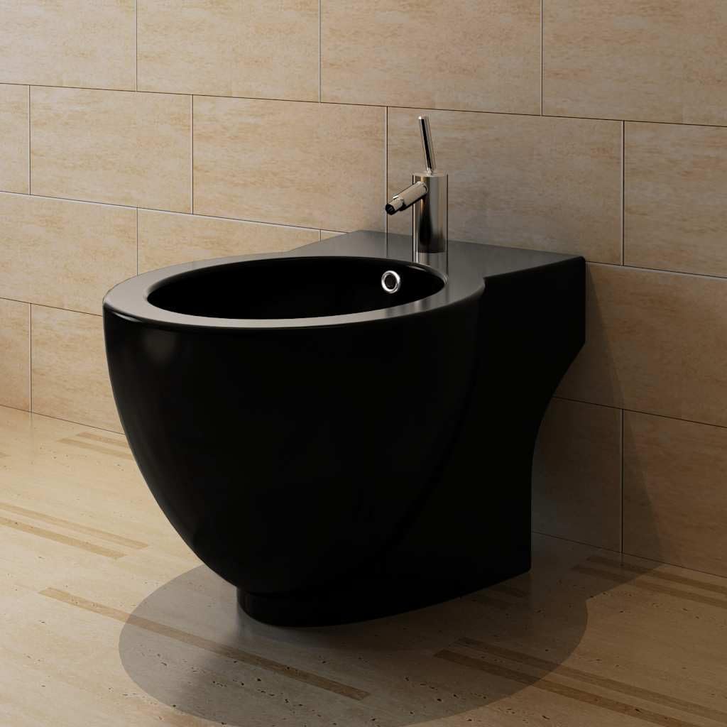 vidaXL Bidet Rond à Poser Céramique Sanitaire Noir Toilette Cuvette Siège WC