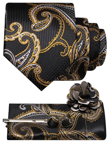 Image of JEMYGINS Mens Tie and Lapel Pin Necktie Pocket Square Cufflinks and Tie Clip Sets for Business Casual 5PCS