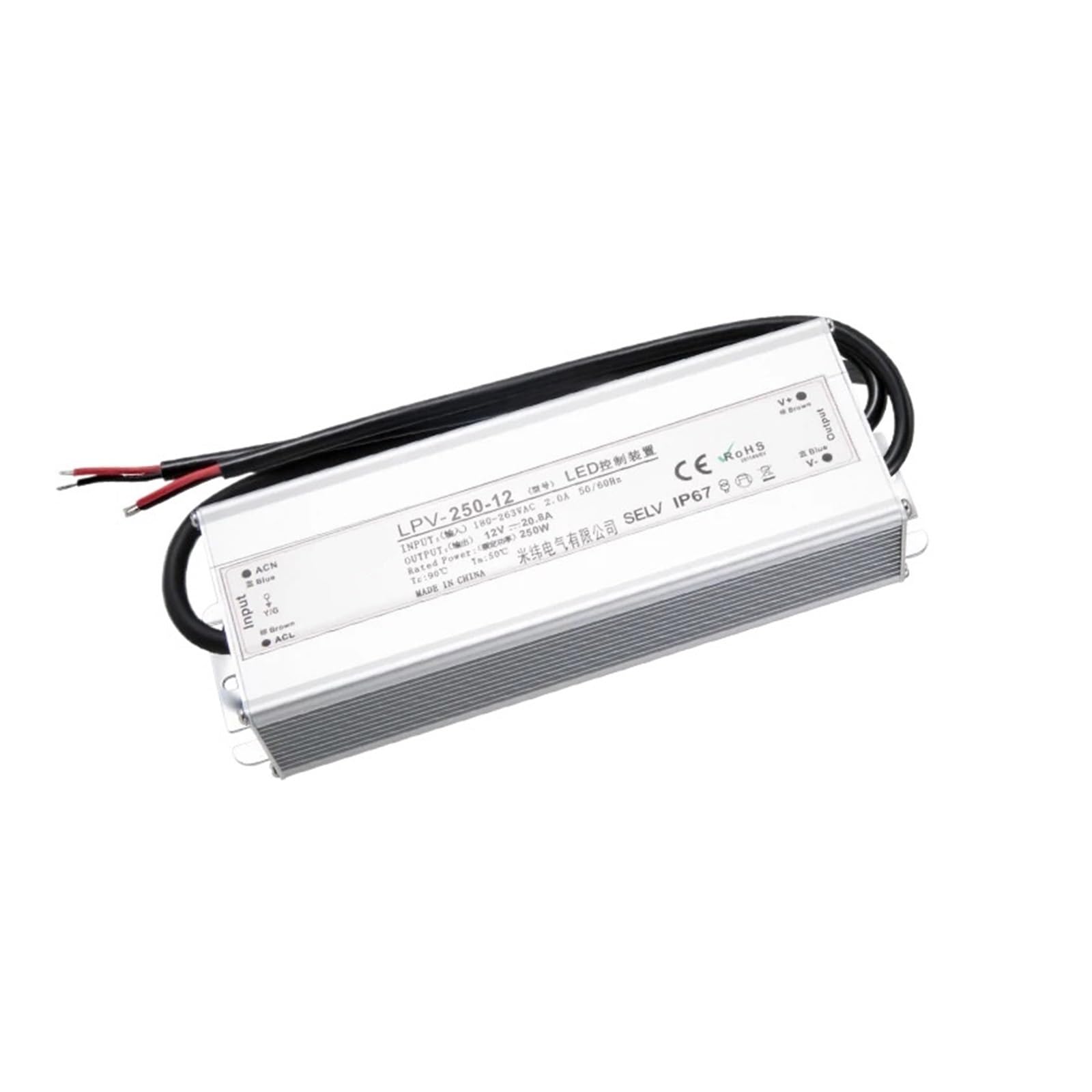 JNURGWLYH LPV-Series IP67 Waterproof Switching Power Supply 180-263VAC AC to DC 250W 12V 24V 36V 48VDC(12v-250w)
