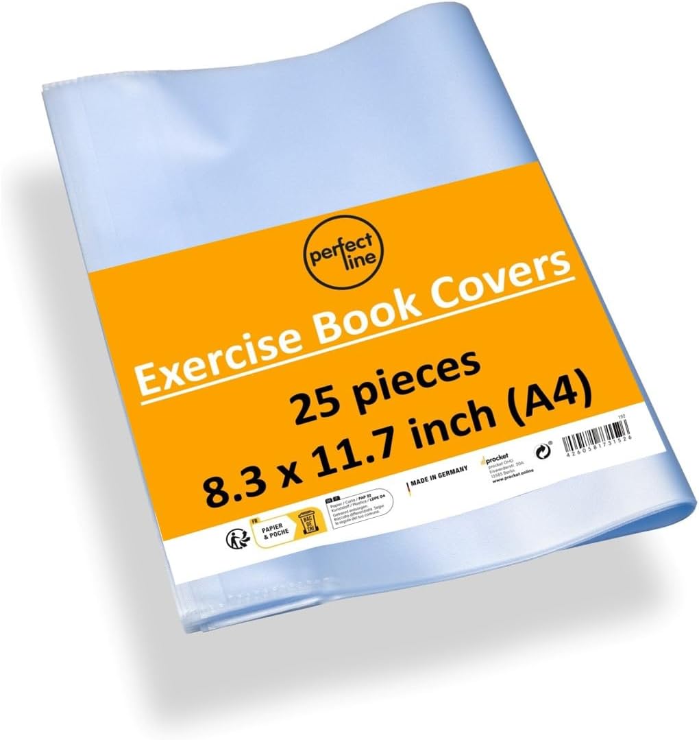 perfect line • Pack of 25 Exercise Book Covers, 8.3 x 11.7 inch