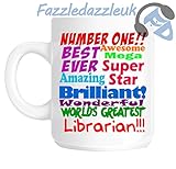 Bibliotecario número uno 1 mejor nunca impresionante Mega Superstar Amazing Brilliant maravilloso mundo del mayor bibliotecario gracias jubilación Navidad regalo taza