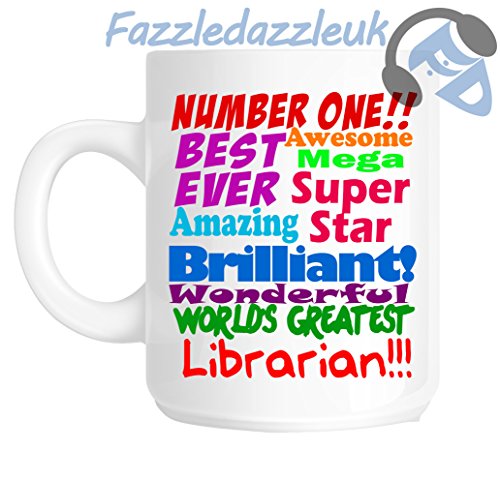 Bibliotecario número uno 1 mejor nunca impresionante Mega Superstar Amazing Brilliant maravilloso mundo del mayor bibliotecario gracias jubilación Navidad regalo taza