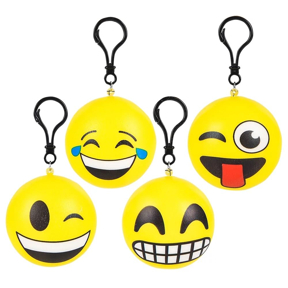 3" Emoticon Squish Backpack Clip (4 Pieces - 4 Designs) Foam Keychains Stress Balls Anxiety Relief Autism ADHD Relaxing Novelty (4)