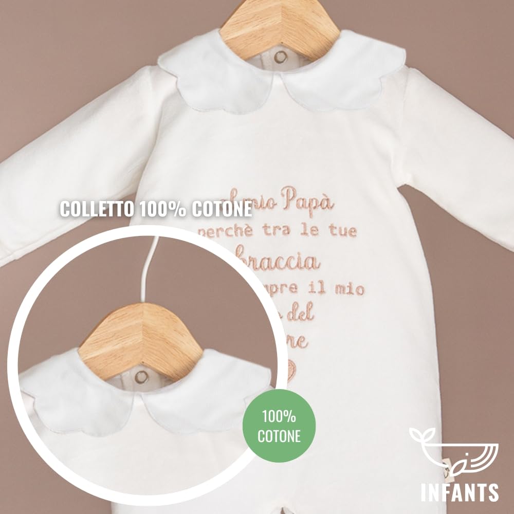 Infants - Tutina Neonato 0-3, 3-6 mesi Femmina con dedica per Papà Ricamata - in Ciniglia - Idea Regalo nascita bimba - Adatta come regalo per la festa del Papà - Made in Italy