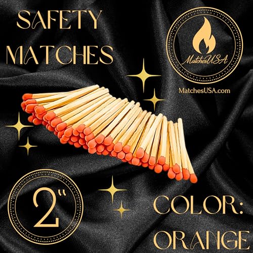 Image of 500 Count | 2 inch Orange Matches | Strikers Included | Color Tip Wooden Match | Refill for Matchstick Jars, Candle Display, Holders & Bottles | 2 in inches Long
