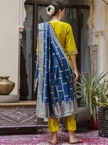 Image of VredeVogel Kurta Set with Dupatta | Viscose Rayon Embroidered Kurta Set for Women | Women's Ethnic Casual Kurti Set |Kurta Pant Festive Suit