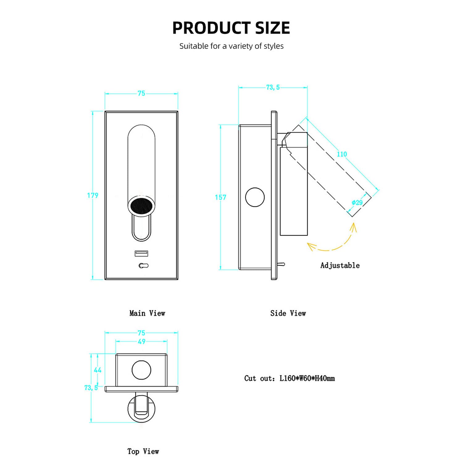 Lámparas de Lectura LED de Pared con Puerto USB - Apliques de mesilla empotrables Ajustables para Dormitorio, Sala de Estar y Hotel. Lámpara Blanca cálida de 3000 K (Blanco).