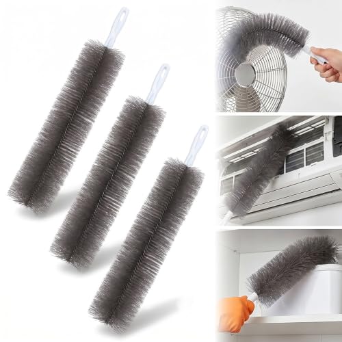Image of Bendable Microfiber Head, Fan Cleaner Brush, Reusable Fan Brush Cobweb Duster Microfiber Duster Ideal for Ceiling Duster, Household Duster Curtains,Fan Cleaner for Box Fan (Gray-3Pcs)