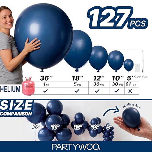 Image of PartyWoo Navy Blue Balloons 127pcs Different Sizes of 36 18 12 10 5 Inch Dark Blue Balloon Arch Kit Garland for Graduation Wedding Sports Theme Boy Baby Shower Men Birthday Party Decorations Blue-Y72
