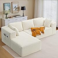 Xbro Divano 3 Posti a L Componibile in Velluto a Coste, Sofa Moderno per Soggiorno con Cuscini e Tasche Laterali, Schiuma 30D Alta Densità, 250x160x62 cm, Beige