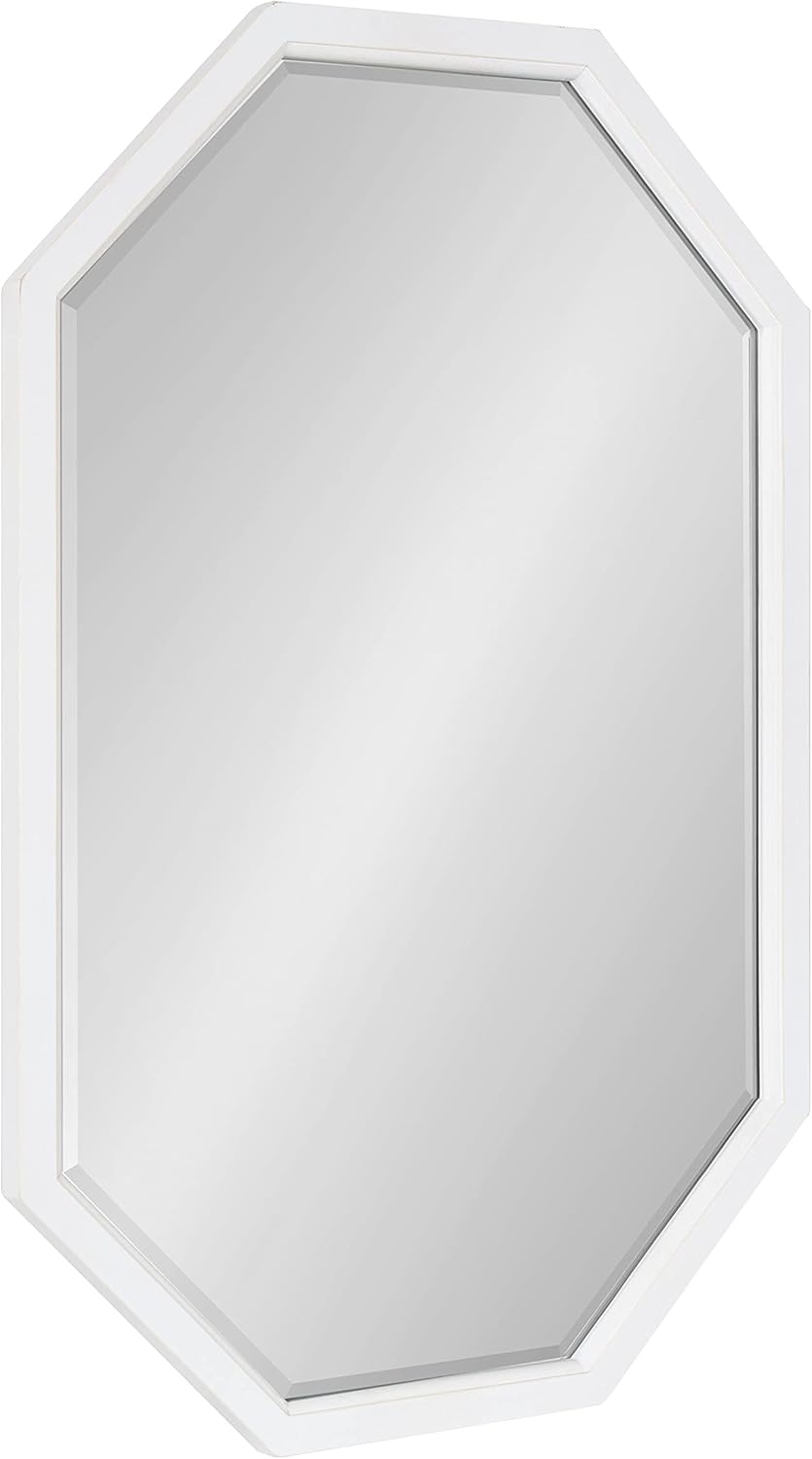 Kate and Laurel Hogan Farmhouse Octagon Wall Mirror; 24 x 36; Rustic White; Geometric Coastal Wall Decor