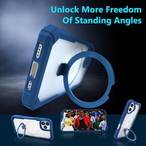 Image of AIBEX Transparent Back Cover Compatible for iPhone 16| Mag-Saf Magnetic Ring Kickstand | Shockproof Dual Layer Military Grade Drop Protection Armor Case| Wireless Charging Support - Blue