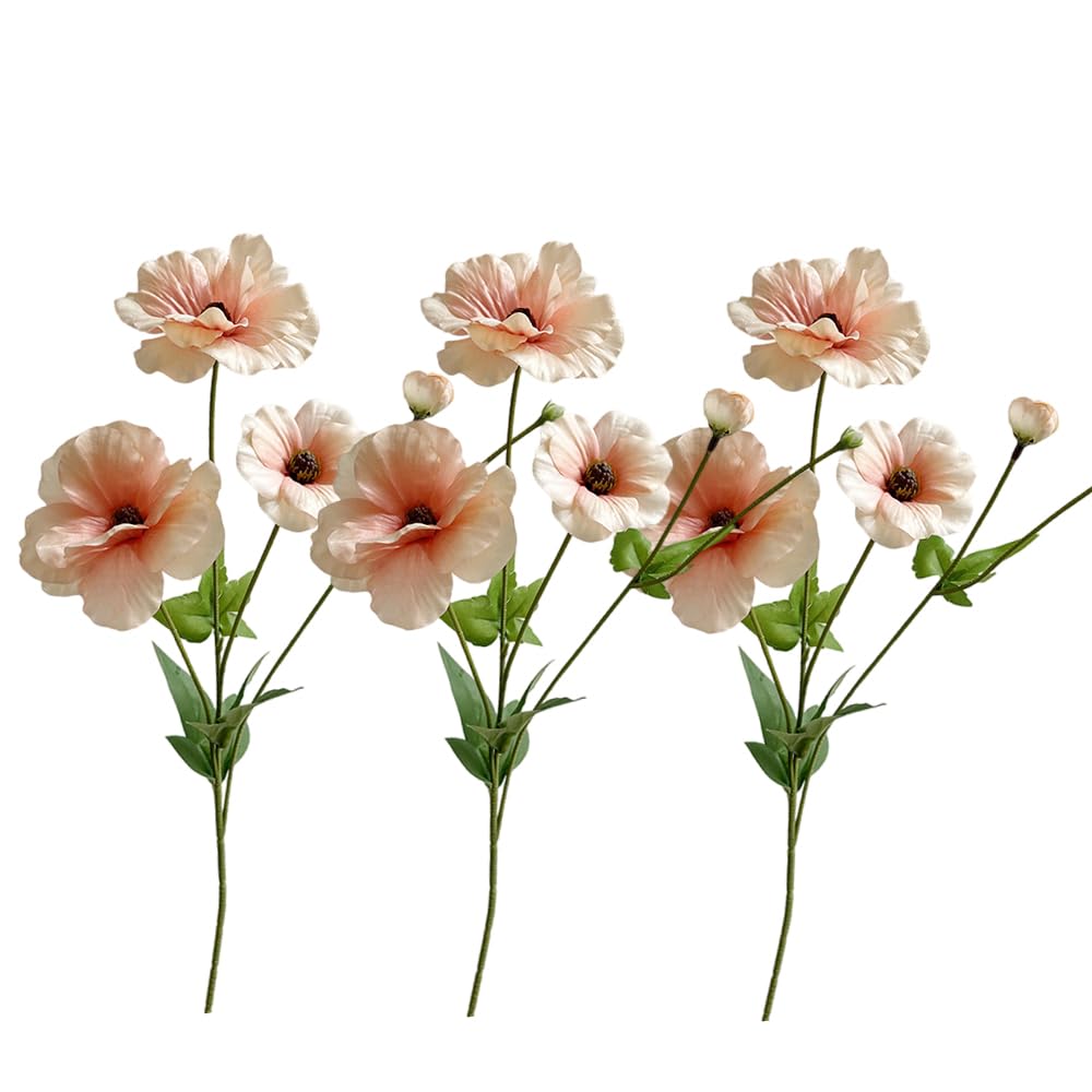Bqee Deep Pink Artificial Ranunculus 3Pcs Fake Peonies Persian Buttercup,Plastic Flowers For Home Wedding Decoration (Deep Pink)