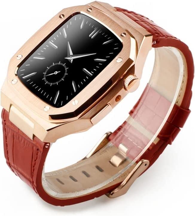 Bracelet montre cuir Apple Watch 44mm EPANO robuste avec coque en acier style militaire