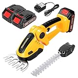 SCHTUMPA 24V 1260-RPM Cordless Grass Shears, 2-in-1 Mini Hedge Trimmer Cordless, Handheld Grass Trim