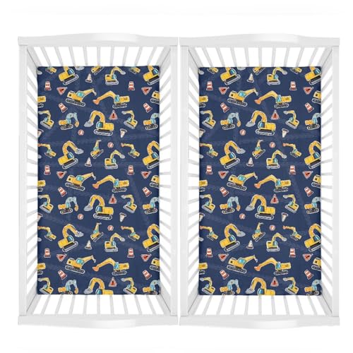 Uorisanigo Excavator Boy Crib Sheets Soft Toddler Bed Sheets 28 x 52 Polyester Mattress Protector for Standard Crib and Toddler Mattress 2 Pcs
