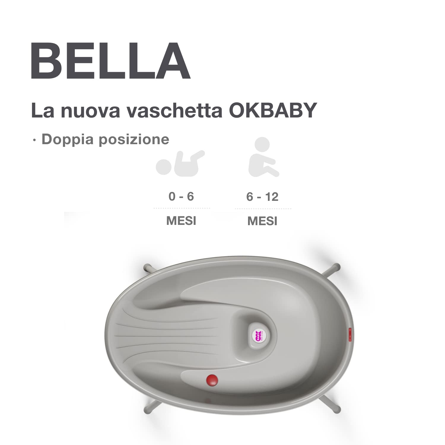 OKBABY Kit Vaschetta Bella e Cavalletto di Supporto - per il Bagnetto del Neonato 0-12 Mesi - Vaschetta Grigia