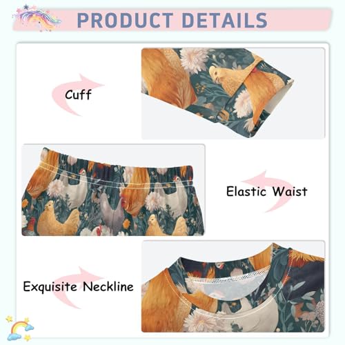 ALAZA Rooster Hen Flower Blossom Floral Pajamas Long Sleeve Sleepwear 2-Piece Pajama Set4