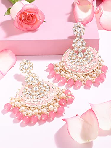 Women's Meenakari Ethnic Kundan & Beads Yellow Dangle Earrings