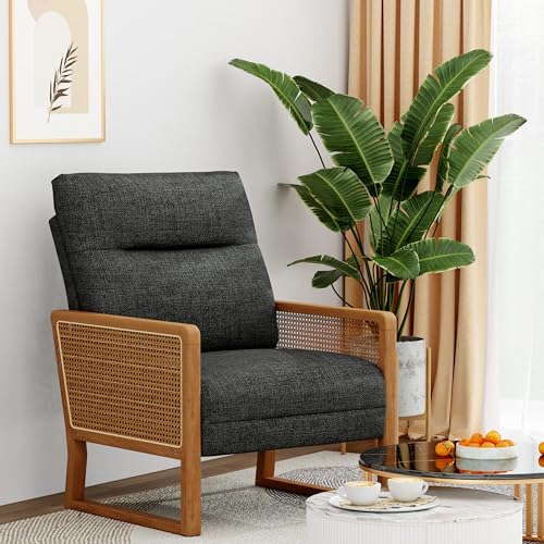 Sillón plegable gris con reposabrazos de ratán miniatura 1