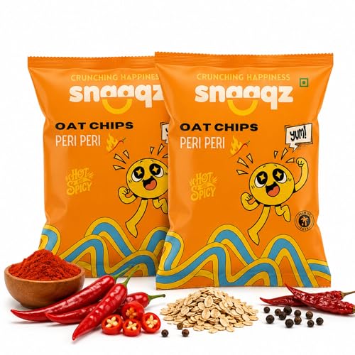 Image of Snaaqz Oat Chips Peri Peri | Crunchy Baked Snack | Palm Oil Free | High Fibre | Vegetarian Healthy Chips | Low Calorie Snack | Pack of 2