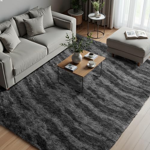 Zentavio Area Rugs for Living Room 6x9 Large Rugs for Bedroom Carpet Fluffy Fuzzy Soft Shag Aesthetic Plush High Pile Gray Throw Rug for Nursery Kids Room Dorm Marble Grey