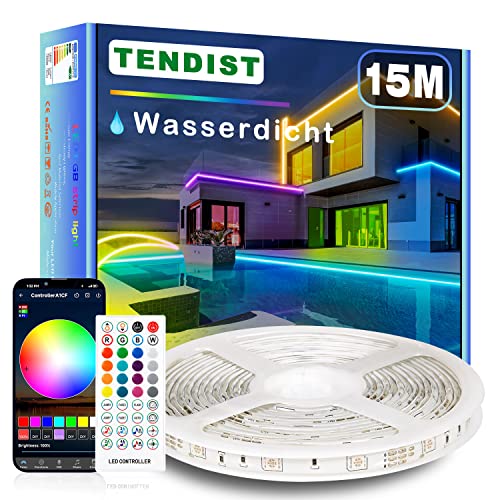 TENDIST 15M Ruban Led Exterieur Etanche, Bande Led Exterieur IP65, Led Exterieur Etanche pour Patio, Terrasse, Jardin (15m, RGB)