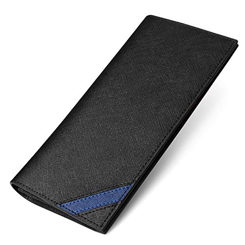 MARRY 長財布 メンズ 財布 二つ折り 本革 内アメ革 紳士 16枚カード 2つ折り財布 (青)