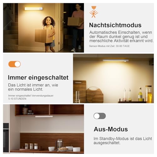 daphomeu 5 Pack wiederaufladbare Unterbauleuchte Küche led, 20cm Dimmbare Warme Schrankbeleuchtung, Nachtlicht mit Bewegungsmelder Innen, Bewegungsmelder Licht für Küche, Treppen und Kleiderschränke 4