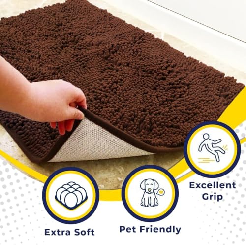 Muddy Mat® Shown on TV – Super Absorbent Microfiber Dog Door Mat for Muddy Paws, Non-Slip Washable Pet Rug, Quick Dry Chenille Entryway Carpet, Machine Washable Indoor Outdoor mat, Brown 28"x18"