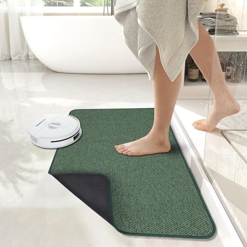 Image of Bath Mat,Ultra Thin Bathroom Rugs,Rubber Bath Mats for Bathroom,No Slip Bath Rugs,Quick Dry,Machine Washable,Low Pile,Absorbent,Shower Outside,Sink,Home Decor Accessories.Green,1'5 inchx2'3 inch(17x27inch)