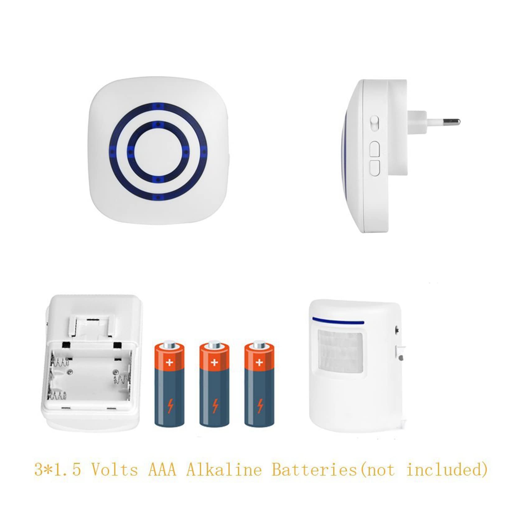 3X Enchufe de la UE Detector Sensor de Movimiento de Puerta de Negocios Inalambrico Alarma de Entrada de Seguridad de Casa Con 1 Receptor Enchufable ()