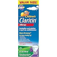 Claritin Children's Allergy Medicine, 24-Hour Non-Drowsy Loratadine 5mg, Antihistamine Liquid for Kids Aged 2 Years and Older, Grape Flavored, 8 fl oz.