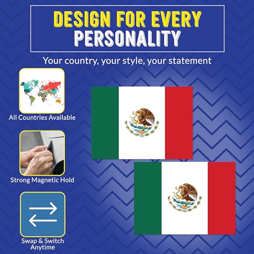 Image of Magnet Me Up Mexico Mexican Flag Car Magnet - 5x8 Inches - 2 Pack, UV Printed Vinyl - Weatherproof, Durable Magnetic Decal - Patriotic Mexico Car Accessory - Fridge, Locker, Made in USA