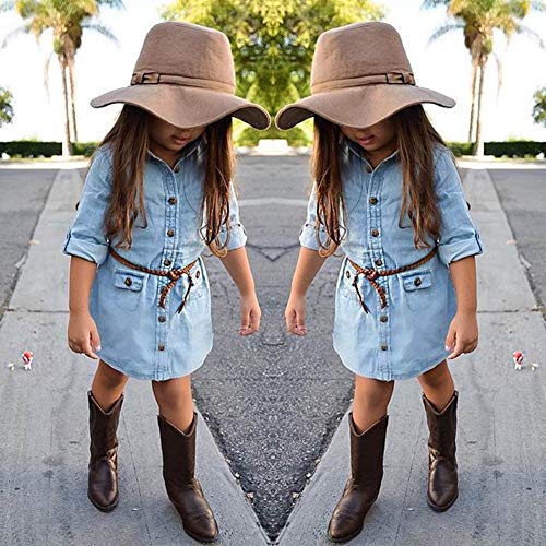 BiggerStore Fashion Kids Toddler Baby Girl Half/Long Sleeve Denim Tunic Jean Shirt Dress with Belt for Girl 1-5T2