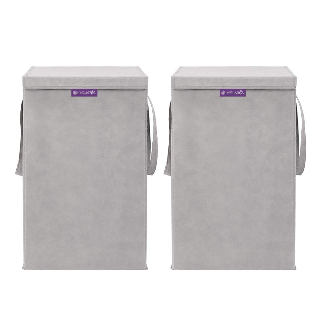 PrettyKrafts 35 L Non Woven Rectangular Foldable Large Laundry Bag/Basket With Lid & Handles, Freestanding Clothes Storage Organizer for Bedroom, Dorm (30x30x40cm, Grey, Set of 2)