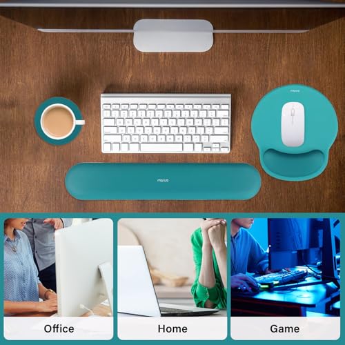 Image of MOSISO Wrist Rest Support for Mouse Pad&Keyboard Set, Circle Curved Ergonomic Mousepad&Coaster Non-Slip Base Home /Office Pain Relief&Easy Typing Pad with Soft Cloth&Raised Memory Foam, Teal Green