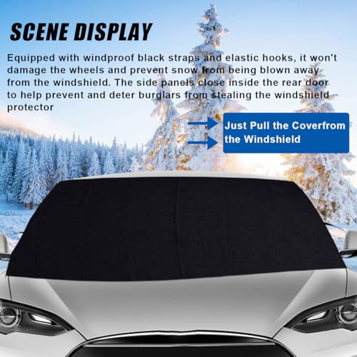 Image of Car Front Windshield Snow Cover, 74x66 Inch Anti Ice Frost Windshield Protector, Windproof Oxford Front Window Cover, Winter Car Accessories for Cars, Trucks, SUVs, Lorries (Front Cover)