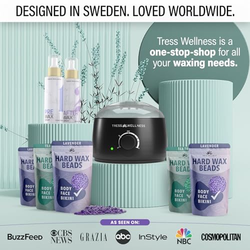 Image of Tress Wellness Award Winning Waxing Kit for Sensitive Skin - Safe for Face & Skin, Easy to Use - At-Home Kit for Face, Bikini, Brazilian & Full Body - Black, No Display