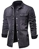 chouyatou Men's Casual Long Sleeve Button Up Cowboy Weatern Distressed Denim Work Shirt (Dark Grey, Medium)