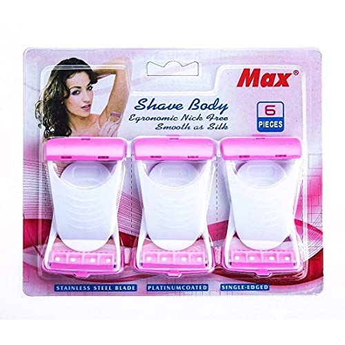 Max ボディシェーバー カミソリ 6個パック ボディカミソリ 脱毛カミソリ 女性用 ビキニカミソリ | 使い捨てMAXボディ&ビキニシェービングカミソリ 女性用 マックス使い捨てシェービングボディカミソリ 脱毛カミソリ