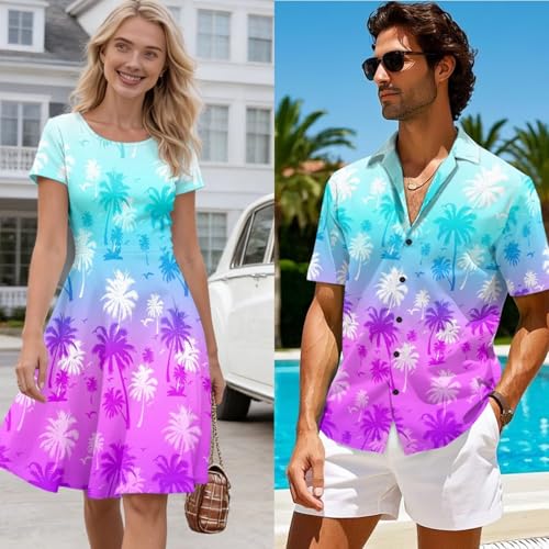 Image of AFPANQZ Couple Matching Outfit Casual Men's Button Down Shirt or Short Sleeve Summer Sundresses Dresses for Women 2026