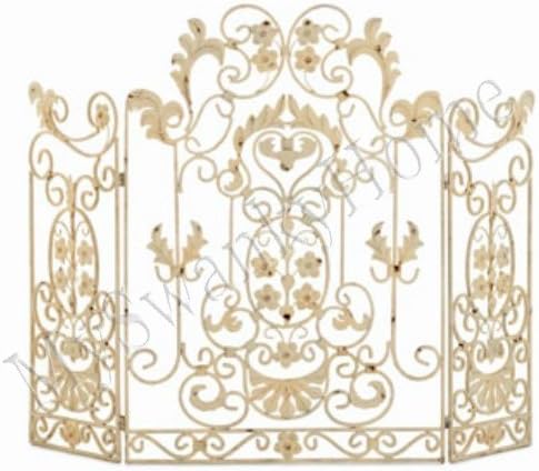 French Country White Iron Fireplace Screen