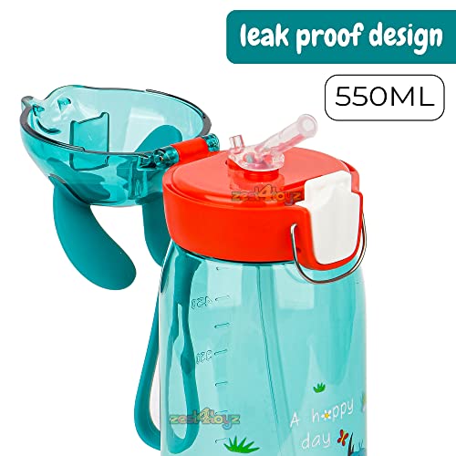 Image of Zest 4 Toyz Bunny Ear Water Bottle for Kids Leak-Proof Sipper Bottle with Flip Straw BPA-Free Portable School Bottle with Strap for Boys & Girls- Green (550ML)